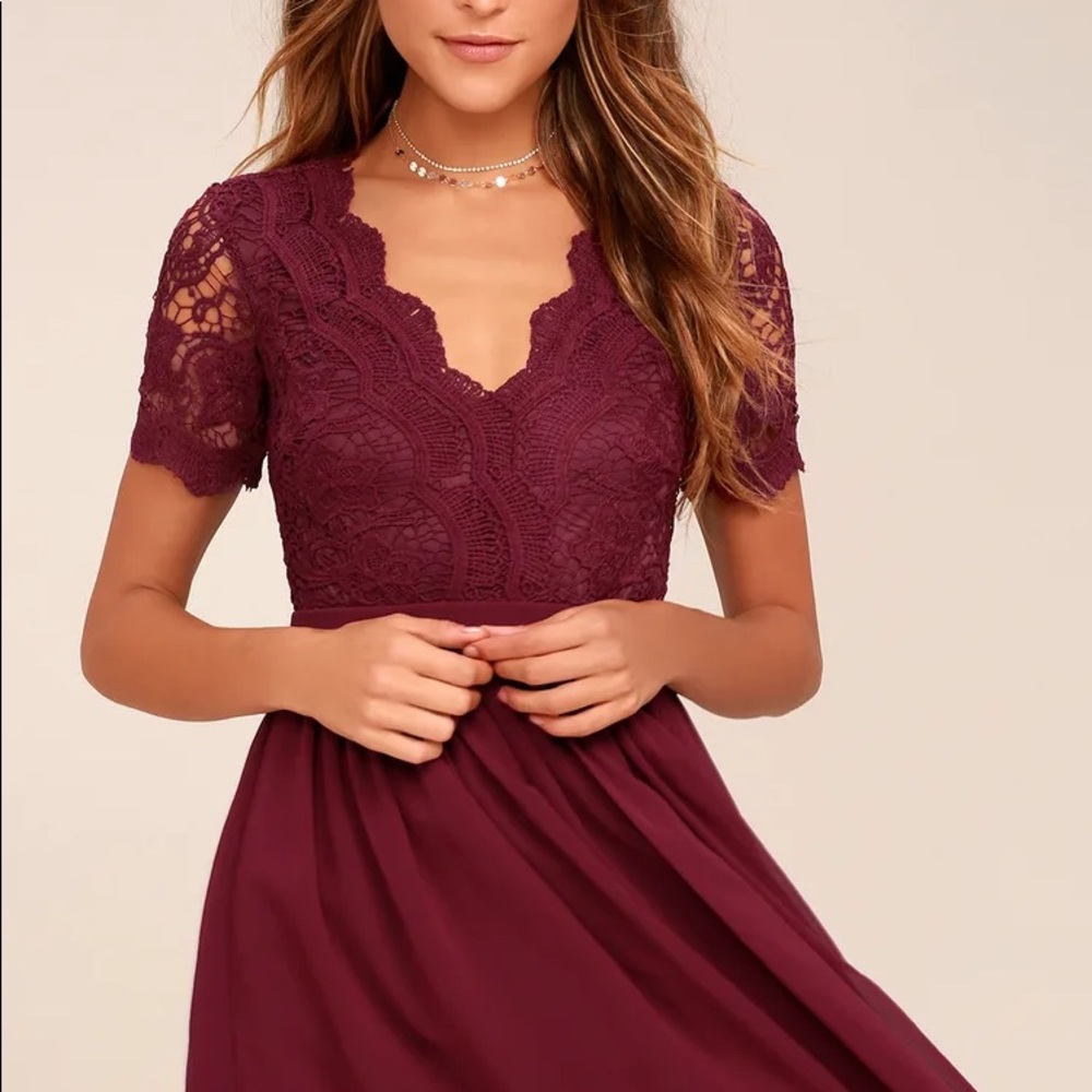 Lulus Angel in Disguise Burgundy Lace Skater Dress